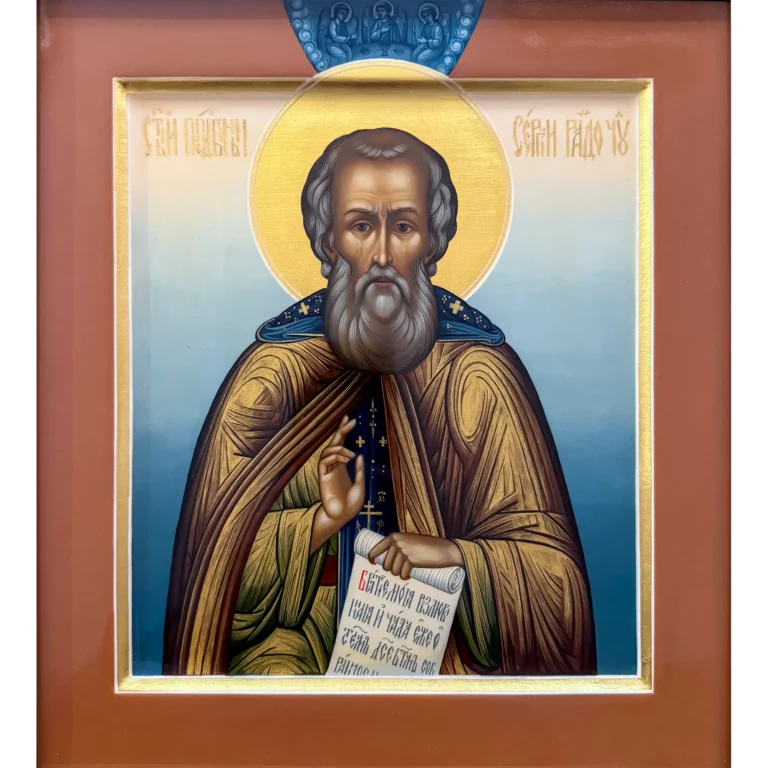 Икона Сергия Радонежского в киоте